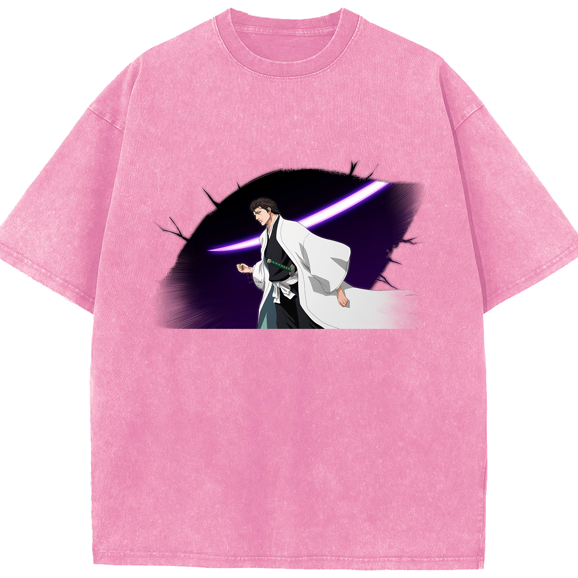（画像用） ブリーチ 藍染 惣右介（あいぜん そうすけ） BLEACH Aizen Sousuke 綿100% ヴィンテージ風 半袖Tシャツ（フロントプリント）